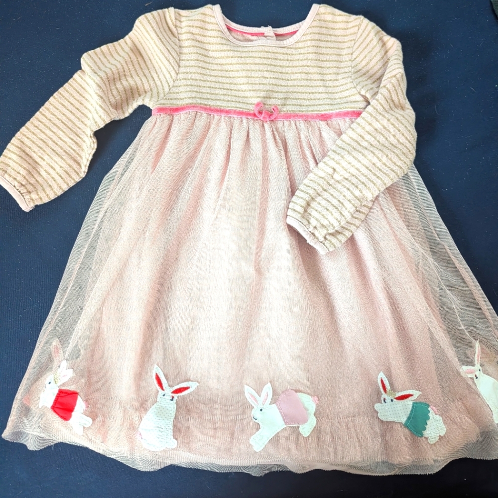 Adorable Pink and Gold Bunny Dress, Baby Boden, Easter Dress, 2-3 year